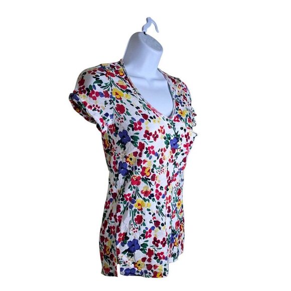 T LA Short Sleeve VNeck Fitted Floral Tshirt Womens Size XXS Multi - Picture 2 of 7